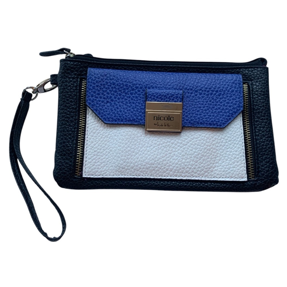 NICOLE MILLER Colorful Wristlet Wallet Purse Tons of Space & Pockets! Black Blue